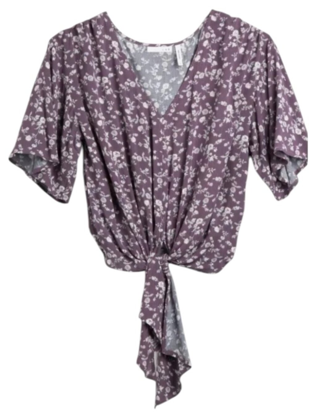 LUQ | Purple & White Floral Rhee Tie-Front Top | L